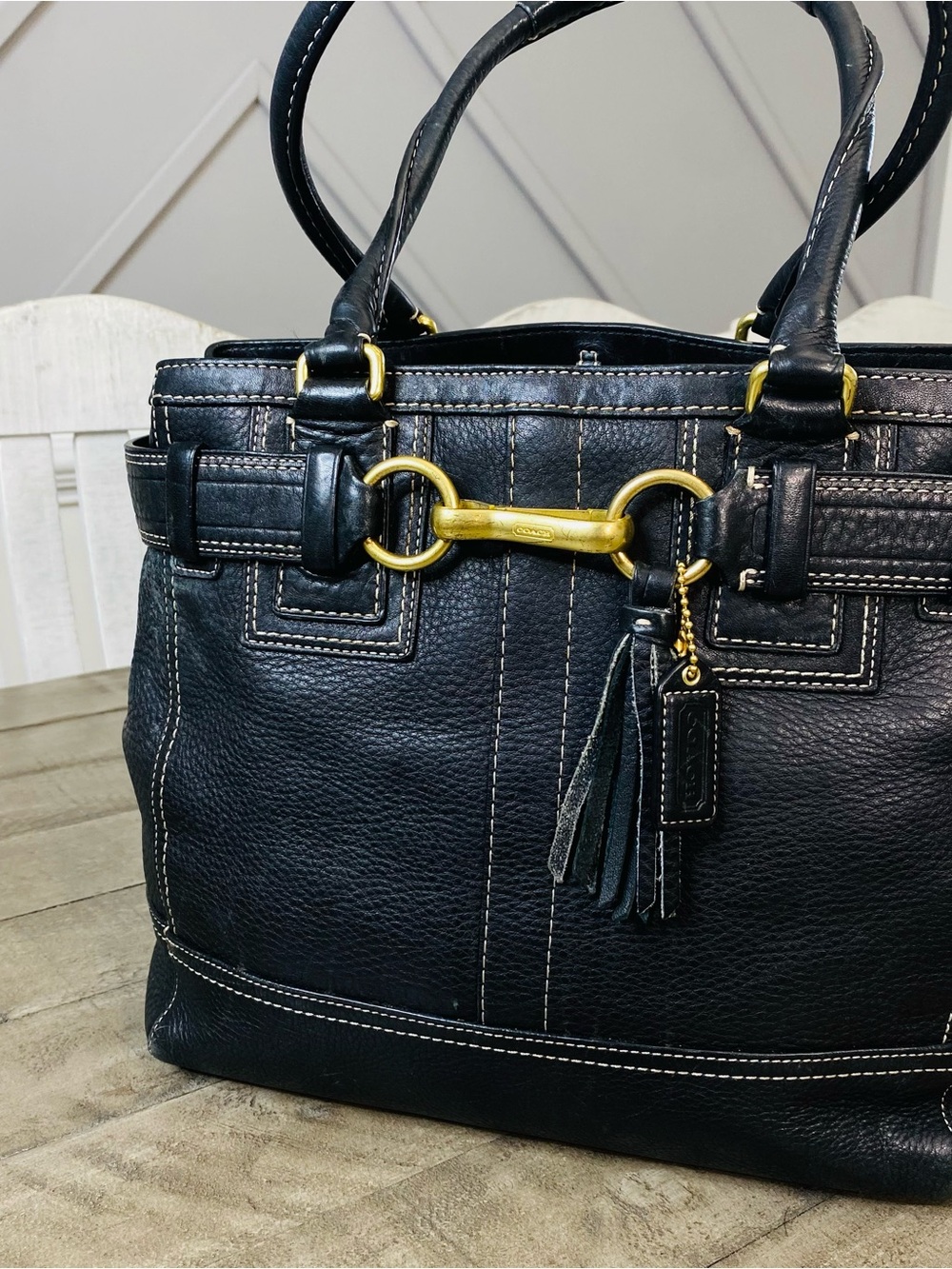 Vintage Y2K Coach Hampton Black Pebbled Leather Satchel Bag 10214 - Picture 4 of 11
